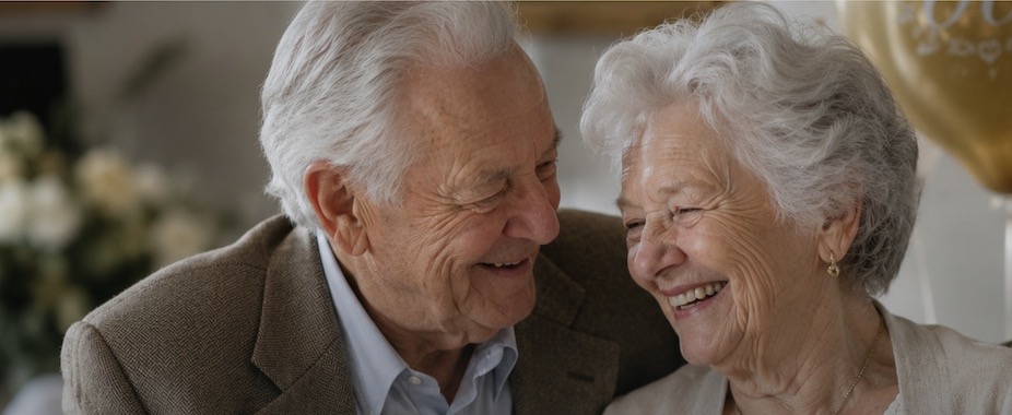 An anniversary couple sharing a joyful moment at The Shed at Papa's Creek
