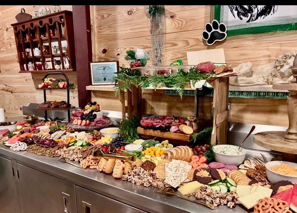 Caterer-prepared charcuterie display ready for guests inside The Shed at Papa's Creek