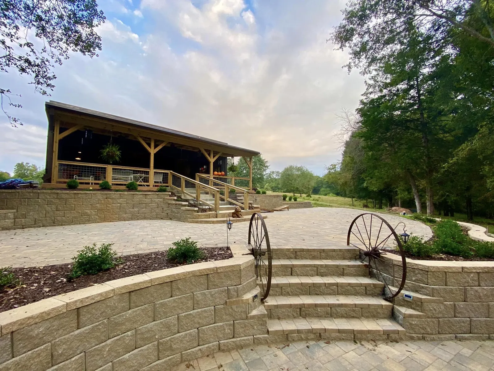 Stone terraces and steps at The Shed at Papa's Creek, Lavonia Northeast Georgia