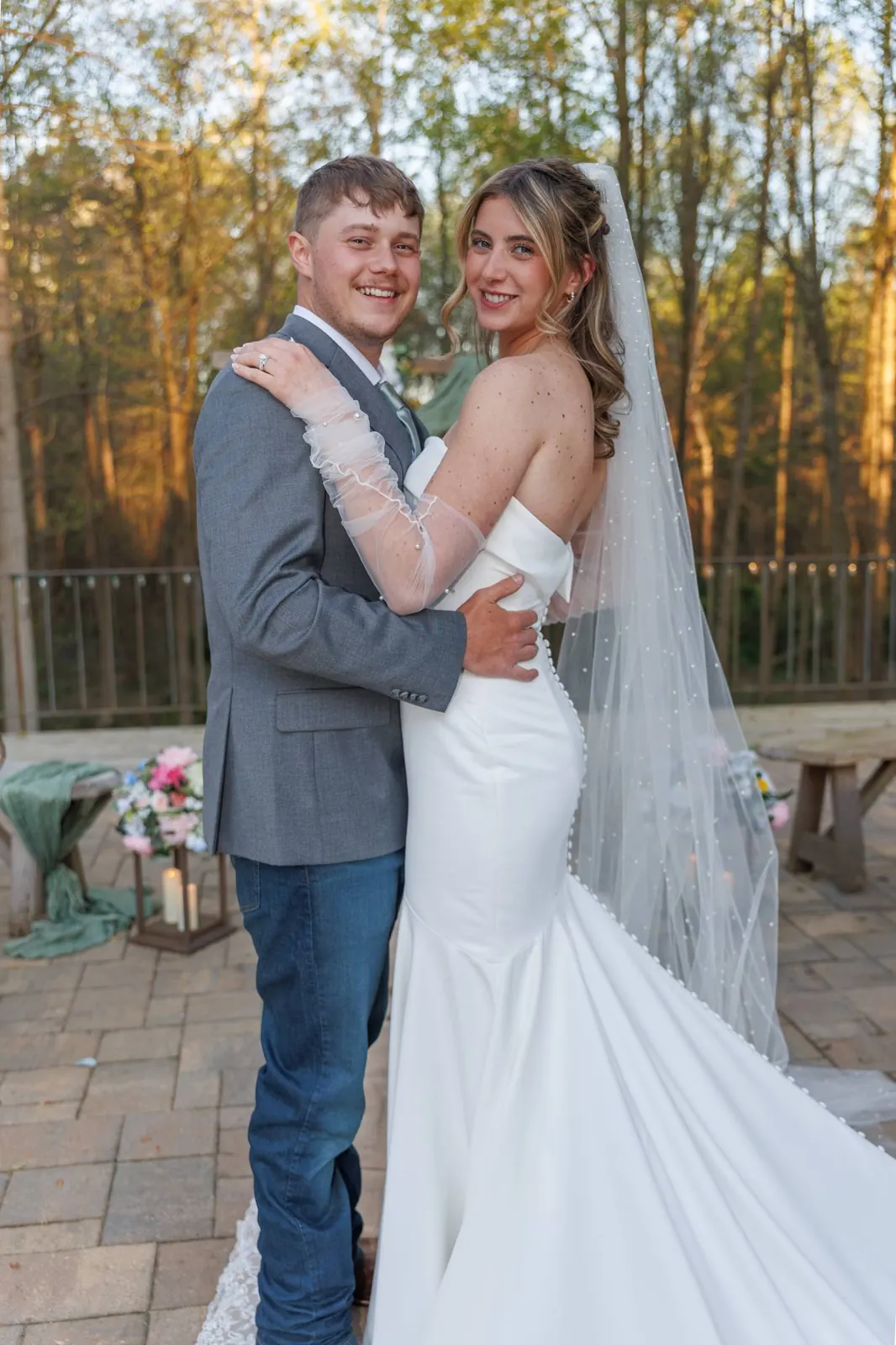 Bride and groom under the veil – intimate portrait in forest light at The Shed at Papa's Creek, Lavonia Georgia