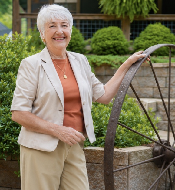 Marie Hendrix, owner of The Shed at Papa's Creek, standing outdoors on the property