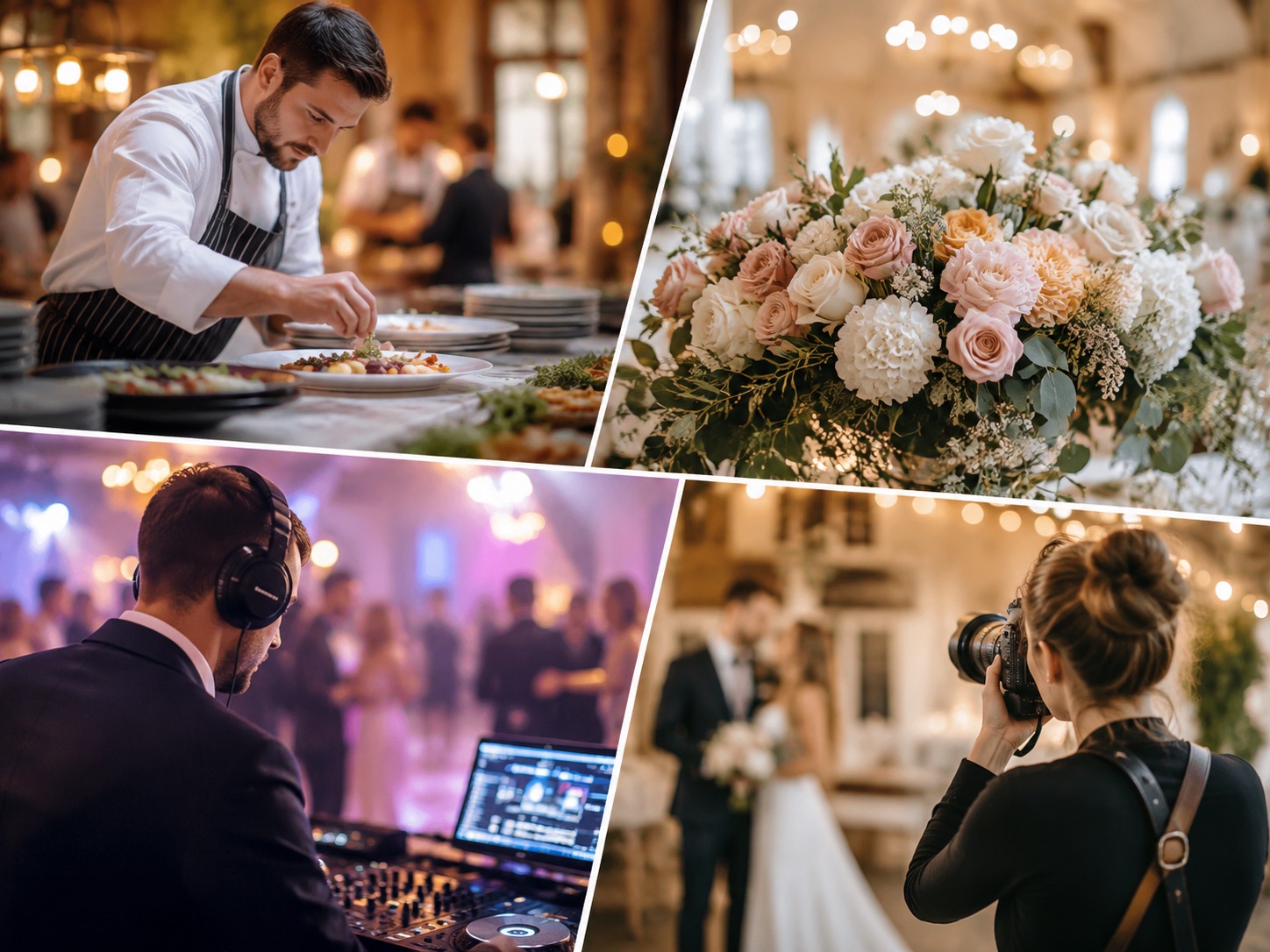 Catering, florals, DJ, and photography, the outside vendors who help carry a wedding day